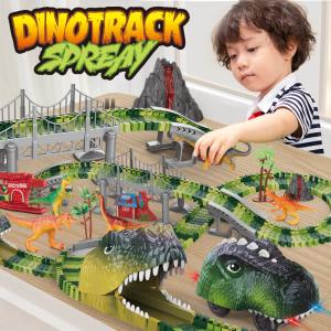 Circuit de Voiture Flexible Dinosaures 183 Pièces – Piste de Course Modulable avec Véhicules Électriques & Accessoires