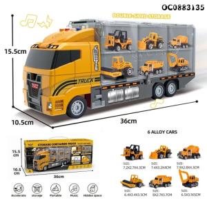 Grand Camion Transporteur de Chantier avec 6 Mini Engins en Métal – Camion Remorque d'Ingénierie pour Enfants